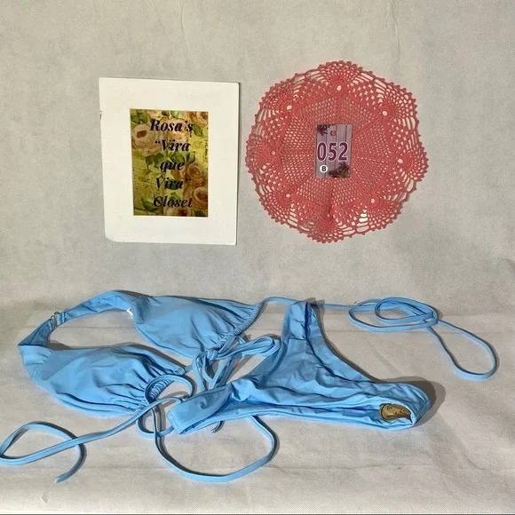 Qinsen Sexy Straps Halter Cross Front High Cut Thong 2 Piece Bikini Swimsuit Set - Picture 5 of 11